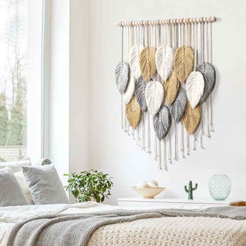 LOMOHOO Macrame Wall Hanging Leaves Boho Wall Decor Bohemian Handmade Woven Wall Art Decoration for Bedroom Living Room Apartment Dorm Gallery Perfect Handmade Gift Ideas 23.6" W x 30.7" L - color: 23.6" W x 30.7" L