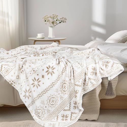 MACEVIA Flannel Boho Blanket for Couch, Country Western Aztec Blanket for Home Decor, Southwestern Throw Blankets with Tassel, Soft Cozy Printed Bohemian Blankets for Bed (Boho Beige02, 50x60inches) - color: Boho Beige02, size: Flannel Fleece (50x60 IN)