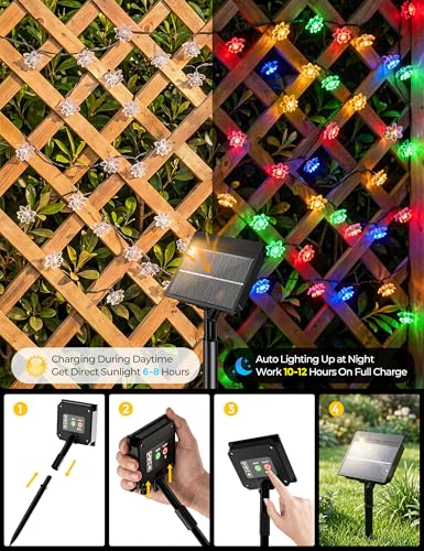 Brightown 2 Pack Solar String Lights Outdoor Waterproof, Total 46FT 100 LED Multicolor Flower Fairy Lights for Christmas Yard Garden Tree Patio Lawn Holiday Outdoor Decor - color: Multicolor, size: 2 Pack