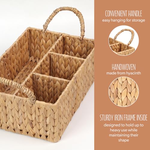 Divided Baskets with Handles, Storage Basket Natural for Organizing Bathroom Kitchen Shelves Office Supplies Organization, Wicker Storage Baskets 4 Section (1, Light Brown) - color: Light Brown