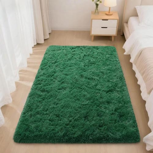 Mugorn 2x3 Rugs for Bedroom, Fluffy Dark Green Area Rugs for Living Room, Soft Shag Kids Rug Small Carpet with 4 Non-Slip Rug Pads (2ft x 3ft, Dark Green) - color: Dark Green, size: 2ft X 3ft