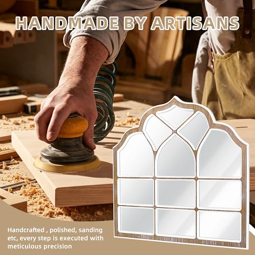 36x36 Inch Window Pane Wall Mirror, Farmhouse Gothic Arched Mirror, Rustic Decorative Cathedral Mirror for Living Room Entryway Home Decor - color: H - Window - 36x36 in