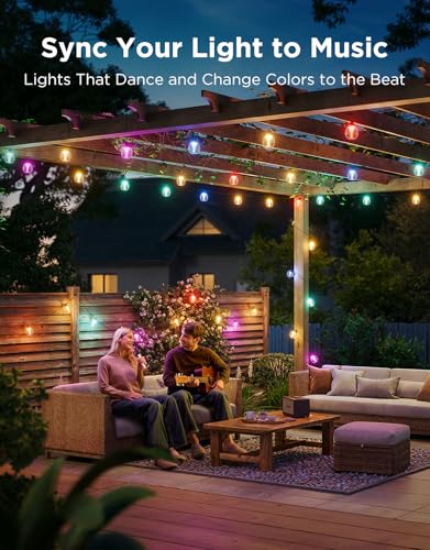 Govee Clear Bulb Outdoor String Lights 144ft, RGBWIC Smart Outdoor Lights with 45 Dimmable LED Bulbs, 111 Scene Modes, IP67 Waterproof & Shatterproof, Works with Alexa, Google & Matter for Patio - size: 144ft