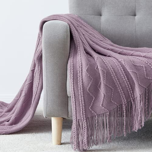 BOURINA Light Lavender Throw Blanket 50x60 Inches Throw Textured Solid Soft Sofa Couch Decorative Knit Blanket - color: Light Lavender, size: 50"x60"