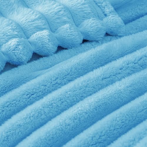 Exclusivo Mezcla Fleece Throw Blanket for Couch, Super Soft Striped Jacquard Bed Blanket, Lightweight Fuzzy Cozy for All Seasons, 50x60 Inches, Blue - color: Blue, size: Throw ( 50x60 IN )