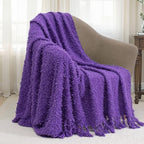 Winter Knit Throw Blanket Fluffy Fuzzy Soft Lightweight Cozy Farmhouse Tassels Chunky Knitted Throws for Couch Sofa Bed (Purple, 60"x80") - color: Purple, size: 60"x80"