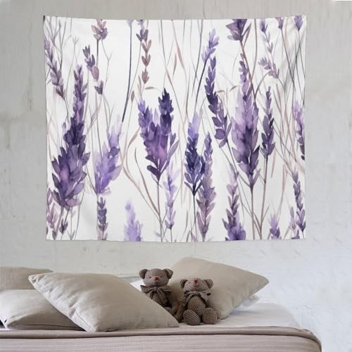 HZOHNAGO Lavender Flower Tapestry Watercolor Purple Floral Pattern Printed Wall Tapestry Wall Hanging for Bedroom Living Room Dorm 60" W x 50" H - color: Lavender-12, size: 60"L x 50"W