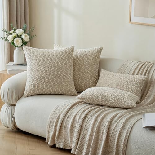 a moment Beige Pillow Covers Set of 2 with Plush Cluster Texture (22x22 Inch), Decorative Throw Pillows for Living Room, Couch Bed, Sofa, Cozy Accent Pillow Cases for Home Decor (No Inserts) - color: Beige, size: 22" x 22" (Pack of 2)
