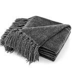 RECYCO Throw Blanket Soft Cozy Chenille Throw Blanket with Fringe Tassel for Couch Sofa Chair Bed Living Room Gift (Dark Gray, 60" x 80") - color: Dark Gray, size: 60'' X 80''