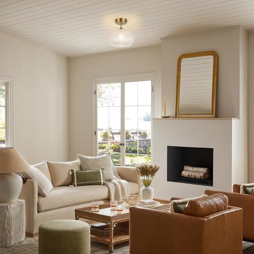 Glass Semi Flush Mount Ceiling Light Fixture, Gold Vintage Globe Lamp, Sloped Ceiling Adaptable, for Hallway, Kitchen, Bedroom, or Entryway, Modern Farmhouse Style Light for Dining Room - color: Transparent