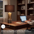 Signature Design by Ashley Jacek Contemporary Table Lamp, 2 Count, 3 Way Switch, Metal, Poly Resin and Drum Shade, 15" W x 15" D x 27.25" H, Gray & Brass Finish - color: Gold