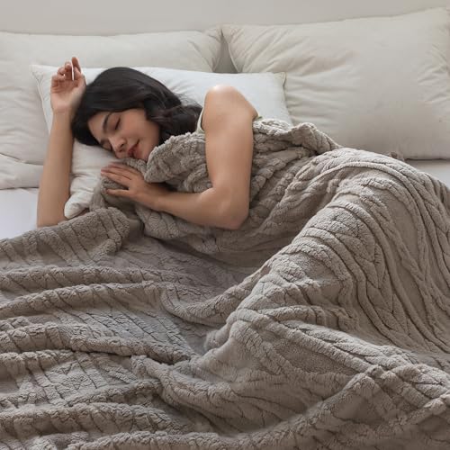 COOVA Taupe Fleece Queen Blanket for Bed - Super Soft Cozy Plush Fuzzy Blanket for Sofa,Premium Sherpa Warm Large Throw for Women,Couch,Chair,90x90 Inches - color: Taupe, size: 90“x90”