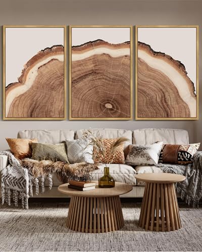 Drsoum Vintage Retro Tree Rings Wood Framed Wall Art Modern Wood Stump Nature Rustic Artwork Bedroom Living Room Ready to Hang 24x36in Natural Framed - color: Flower Boho Wall Art, size: 36L" x 24W", Natural Framed