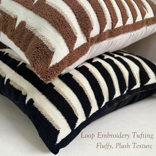 20"x20" Black Cream Stripe Tufted Pillow Covers Luxury Geometric Accent Pillows Soft Woven Decorative Pillow Cases for Couch, Sofa, Bedroom Décor (Black, 20"×20") - color: Black, size: 20" x 20" (Pack of 1)