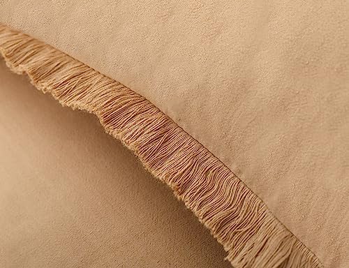 NUYECY Set of 2 Natural Linen Fringed Throw Pillow Covers,Khaki Neutral Decorative Pillowcase with Chic Tassel Burlap Boho Square Cushion Covers for Couch Sofa Farmhouse,22x22 inches - color: Khaki, size: 22" x 22" (Pack of 2)