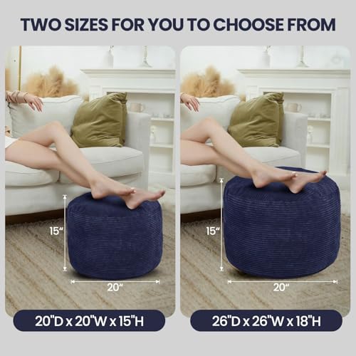 Round Pouf Ottoman Foot Rest with Foam Chunk Filling, Corduroy Ottomans for Living Room Floor Poufs (20"x15",Navy Blue) - color: A-navy, size: 20"D x 20"W x 15"H