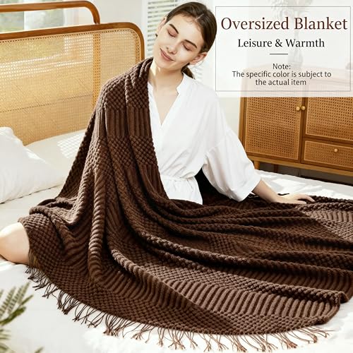Blagic Knitted Throw Blanket for Couch and Bed, Soft & Cozy Knit Blanket with Tassel, Brown Lightweight Decorative Blankets & Throws, Farmhouse Warm Woven Blanket for All Seasons,50" W x 60" L - color: Brown, size: 50 × 60 in