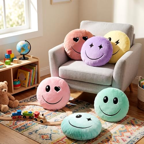 Yousoontic 6pcs Pastel Face Classroom Floor Pillows Preppy Throw Pillow Cushions Seating Floor Cushions for School Learning Play Area Supplies Classroom Decor - style: Pastel Face