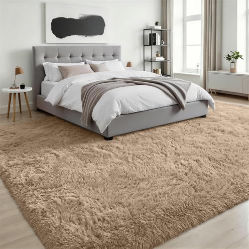 Fluffy Area Rugs 9x12 Living Room Bedroom: Ultra Soft Shag Rug Upgrade Non-Slip Non-Shedding Large Fuzzy Plush Carpet Indoor Floor Carpets for Kids Room Playroom Nursery Dorms Home Decor Beige - color: Beige, size: 9' x 12' (Rectangular)