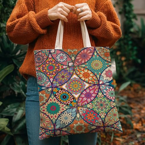 Boho Style Canvas Bag for Women Boho Fashion Tote Bag for Bohemian Lover - color: Mandala Bag