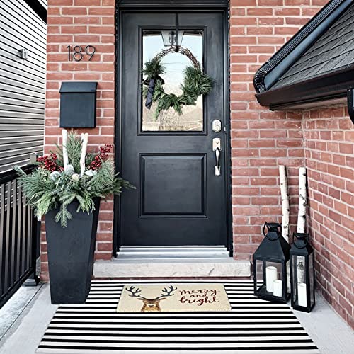 Black and White Outdoor Rug 27.5'' x 43'' Striped Front Porch Rug Hand-Woven Cotton Rug Machine Washable Floor Mat Indoor/Outdoor Area Rug for Layered Door Mats/Farmhouse/Living Room (27.5'' x 43'') - color: Black&white Stripe Bb, size: 2'4" x 3'7" (Recta