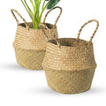 BrilliantJo Seagrass Belly Basket, Set of 2 Woven Plant Pot Holder handmade Home Decor for Storage Plants Picnic Grocery Medium(10.63 x 9.44 inch) - size: M(Set of 2)