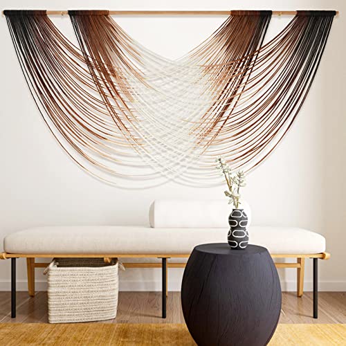 Flber Macrame Wall Hanging Dip Dye Brown Boho Wall Decor Yarn Tapestry Modern Living Room Bedroom Home Wall Decor 57" W x 35" L - color: Brown