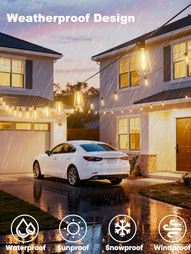 Svater Outdoor String Lights 25 FT, Patio Light with 13 LED ST38 Bulbs | Shatterproof Dimmable Vintage Edison Bulb, Connectable, Waterproof, Hanging For Outside, Backyard Cafe, Bistro,Warm White - size: 25FT