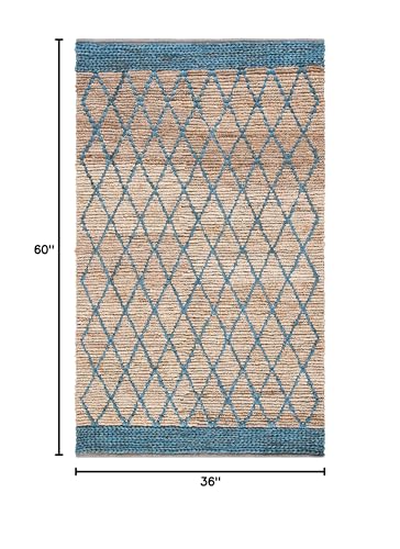 SAFAVIEH Natural Fiber Collection Accent Rug - 3' x 5', Natural & Navy, Handmade Farmhouse Boho Coastal Rustic Trellis Jute, Ideal for High Traffic Areas in Entryway, Living Room, Bedroom (NF951N) - color: Natural/Navy, size: 3' x 5' (Rectangular)