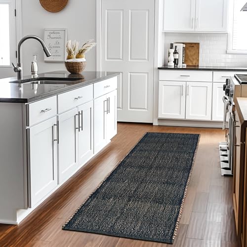 Black 2X6 Jute Rug Braided Construction - Farmhouse Woven Carpet - Mid-Century Modern Floor Covering for Hallways and Kitchen, Runner 2' x 6' - color: Black, size: 2' x 6'