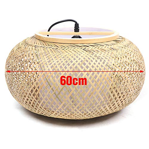 Hand-Woven Bamboo Pendant Light, Lantern Lamp Rattan Single Light Weaving Natural Wooden Ceiling Hanging Fixture with Adjustable Cord for Kitchen Dining Room Restaurant Farmhouse - color: Dome, Style 2