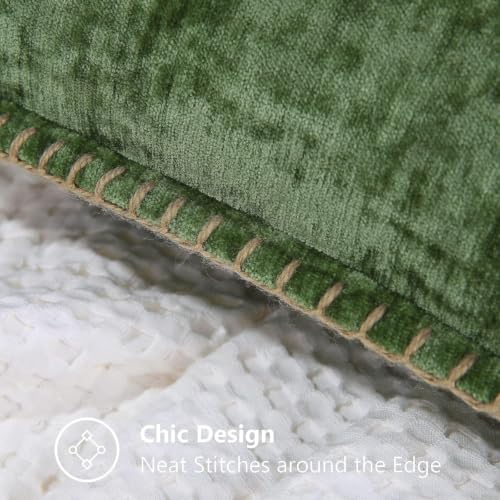 decorUhome Chenille Soft Cozy Throw Pillow Covers 12x12 Set of 2, Modern Farmhouse Boho Velvet Decorative Pillow Cases with Stitched Edge for Couch Sofa Bed Home Decor, Forest Green - color: Forest Elf, size: 12" x 12" (Pack of 2)