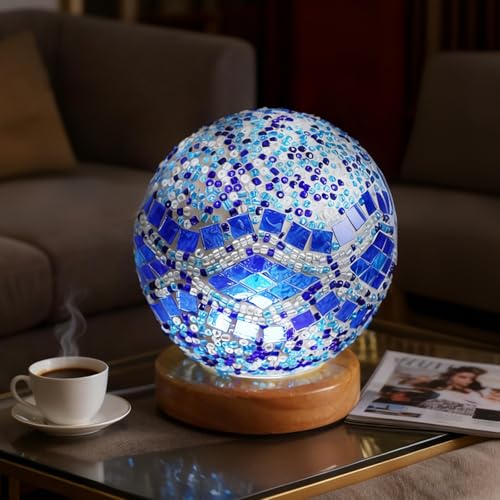 Mosaic Table Lamp Stained Glass Light USB Power Dimmable Geometric Pattern Ambient Lamp for Restaurant Atmosphere Lighting Hotel and Club Decoration(Baroque B - Blue, Baroque) - style: Baroque B Blue