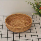 Hadewoven Round Rattan Fruit Basket Wicker Food Tray Weaving Storage Holder Dinning Room Bowl, 8 Inch Small Bread Baskets Tray for Serving with Deep Wall, Brown (Small 7.48”) - size: Small 7.48"