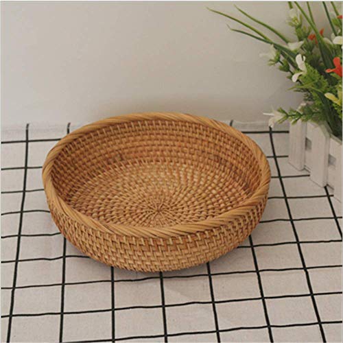 Hadewoven Round Rattan Fruit Basket Wicker Food Tray Weaving Storage Holder Dinning Room Bowl, 8 Inch Small Bread Baskets Tray for Serving with Deep Wall, Brown (Small 7.48”) - size: Small 7.48"