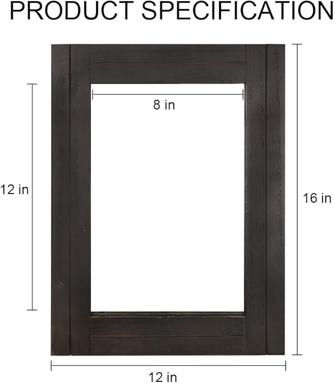 DECORKEY Rectangle Wall Mirror for Bathroom, Distressed White Wood Decor with Hanging Rope for Rustic Home Decor, Vanity, Living Room 12"×16"（Black）