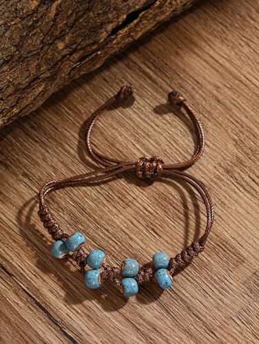 MINACHI Bohemian Colorful Ceramic Bead Adjustable Cord Bracelet, Hippie Boho Summer Fashion Jewelry Gift for Women - color: S04