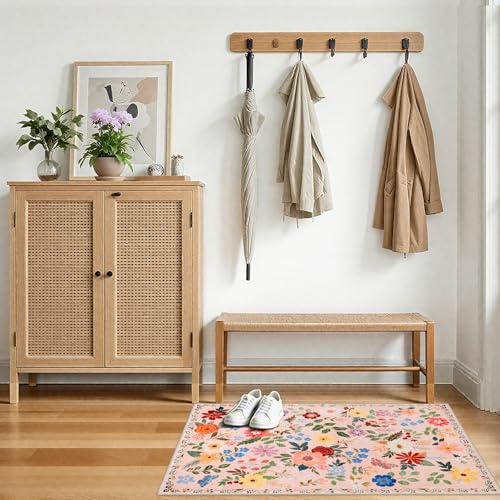 Entryway Rug 2X3 Small Rugs: Floral Washable Door Mat Vintage Soft Low Pile Non-Slip Kitchen Rugs Stain Resistant Indoor Throw Rug for Entrance, Bedroom, Kitchen, Laundry, Bathroom Beige - color: Beige, size: 2' x 3' (Rectangular)