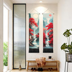 seewan 2 Pack Long Vertical Wall Tapestry, Boho Nature Landscape & Floral Aesthetic Wall Hanging for Bedroom Living Room Home Decor, Long Narrow Art Tapestry with Sunrise Mountain Botanical Designs, 13" × 51" (Crimson Forest Vista, 13"Wx51"H, Unframed) -