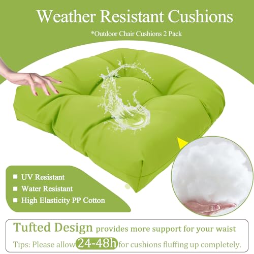 MTMR Outdoor Chair Cushions Set of 2, 19x19 Waterproof Wicker Seat Cushions for Patio Furniture, Thick Tufted Outdoor Replacement Furniture Pad for Porch Lawn Wicker Desk Dining Rocking Chair, Green - color: Green
