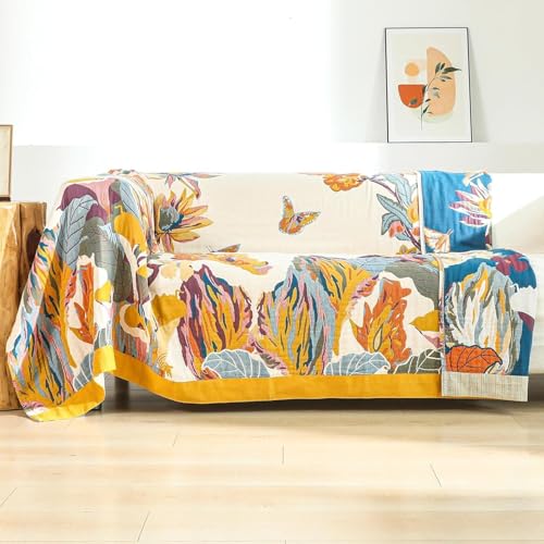 Boho Floral Butterfly Pattern Reversible Summer Cotton Blanket 90"x108" Breathable 4-Layer Gauze Muslin Blanket for Bed Couch Home Decor for All Season Thoughtful Gift for Women Men - color: Butterflies and Flowers, size: 90"x108"