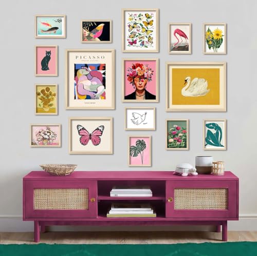 ANERZA 16 PCS Eclectic Wall Art Decor, Modern Maximalist Wall Prints for Bedroom, Posters for Room Aesthetic, Wall Collage Kit Pictures for Living Room, Colorful Dorm Gallery Home Decor - color: Eclectic Multi, size: 11"x14" Unframed