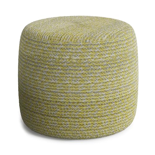SIMPLIHOME Bayley Transitional Round Braided Pouf in Muted Yellow and Natural Cotton for the Living Room, Bedroom and Kids Room - color: Muted Yellow and Natural