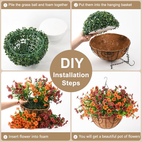 ZFProcess Artificial Fake Hanging Plants Flowers Basket, Faux Silk Daisy in Planter Realistic UV Resistant for Outside Home Patio Balcony Yard Mums Autumn Outdoor Decoration (Orange Brown) - color: Orange Brown
