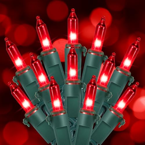 Hopolon Red Christmas Mini String Lights 2 Set 50Count 13Feet Incandescent Bulb Mini String Lights Waterproof for Indoor Outdoor Christmas Tree Garland Birthday Wedding Party Festival Decor,Red - color: Red,Green Wire, size: 2PACK, 50 count