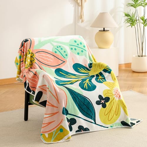 Tyrot Boho Floral Flannel Fleece Queen Blanket – Soft, Warm & Lightweight Fuzzy Blanket for Couch, Bed, or Sofa Decor, Cute Botanical Design Throw for Women & Girls, 90''x90'', Pink Green - color: Rose Garden, size: Queen(90''x90'')