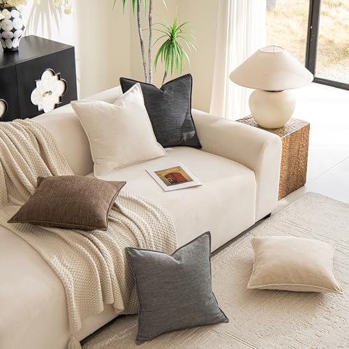 Chenille Linen Throw Pillow Covers 20x20 Set of 2, Thick Textured Boho Pillow Covers, Farmhouse Decorative Pillow Covers, Neutral Vintage Accent Covers for Couch Sofa Bed, Misty Blue - color: Misty Blue, size: 20" x 20" (Pack of 2)