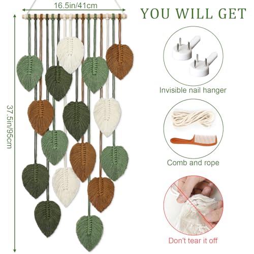 KHOYIME Vertical Macrame Wall Hanging Boho Home Decor, Long Narrow Chic Wall Art Bohemian Woven Leaves Tapestry Vintage Decorations for Front Door Indoor Entrance Living Room Bedroom 16.5"W x 37.5"L - color: 16.5"W x 37.5"L