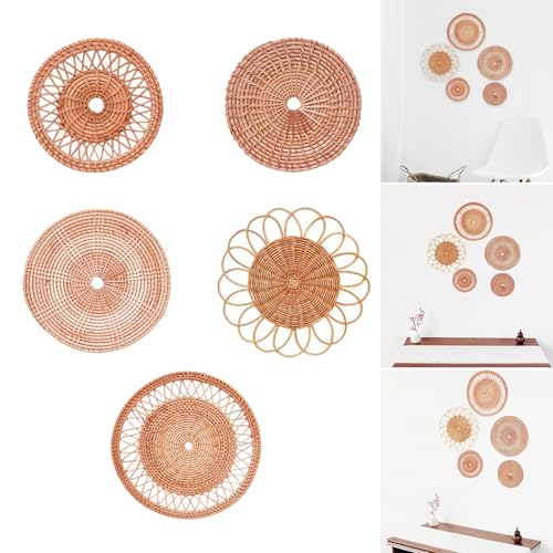 LEIQI Handwoven Rattan Round Flat Wall Basket Nordic Styles Artisanal Weave Hanging Wall Decors for Living Room - size: C
