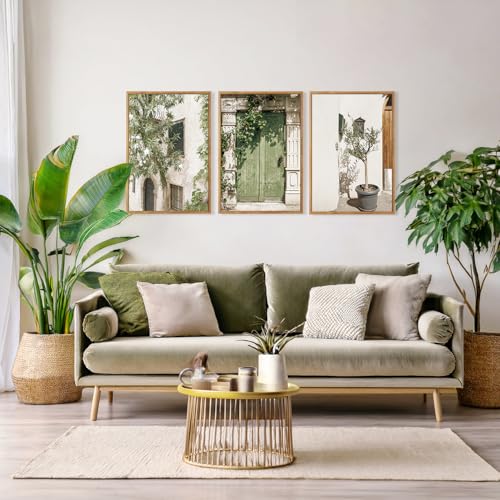 CHDITB Vintage Italy City Landscape Framed Canvas Wall Art Set Of 3, Minimalist Country Wall Decor, Nature Green Olive Tree Wall Painting, Malta Modern Art Prints for Living Room Bedroom Decor-12”x16” - color: Italy wall art